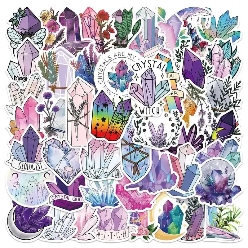 50pcs Gem Crystal Series Graffiti Stickers, Waterproof Self Adhesive Decor Paper, Decor Sticker for Gift Greeting Card Water Bottle Laptop Phone Rainbow