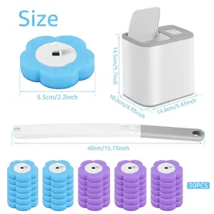 Disposable Toilet Brush Cleaning Set with 30 Replacement Heads, Extended Handle Automatic Lid Open Toilet Accessories Toilet Wand