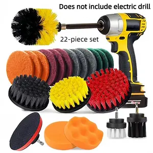22 Piece Drill Brush Attachment Set with Extend Long Attachment, H HOME-MART Power Scrubber Drill Brush for Tire and Rim Cleaning for Cleaning Grout, Car,Tiles, Bathtub, Power Scrubber Brushes