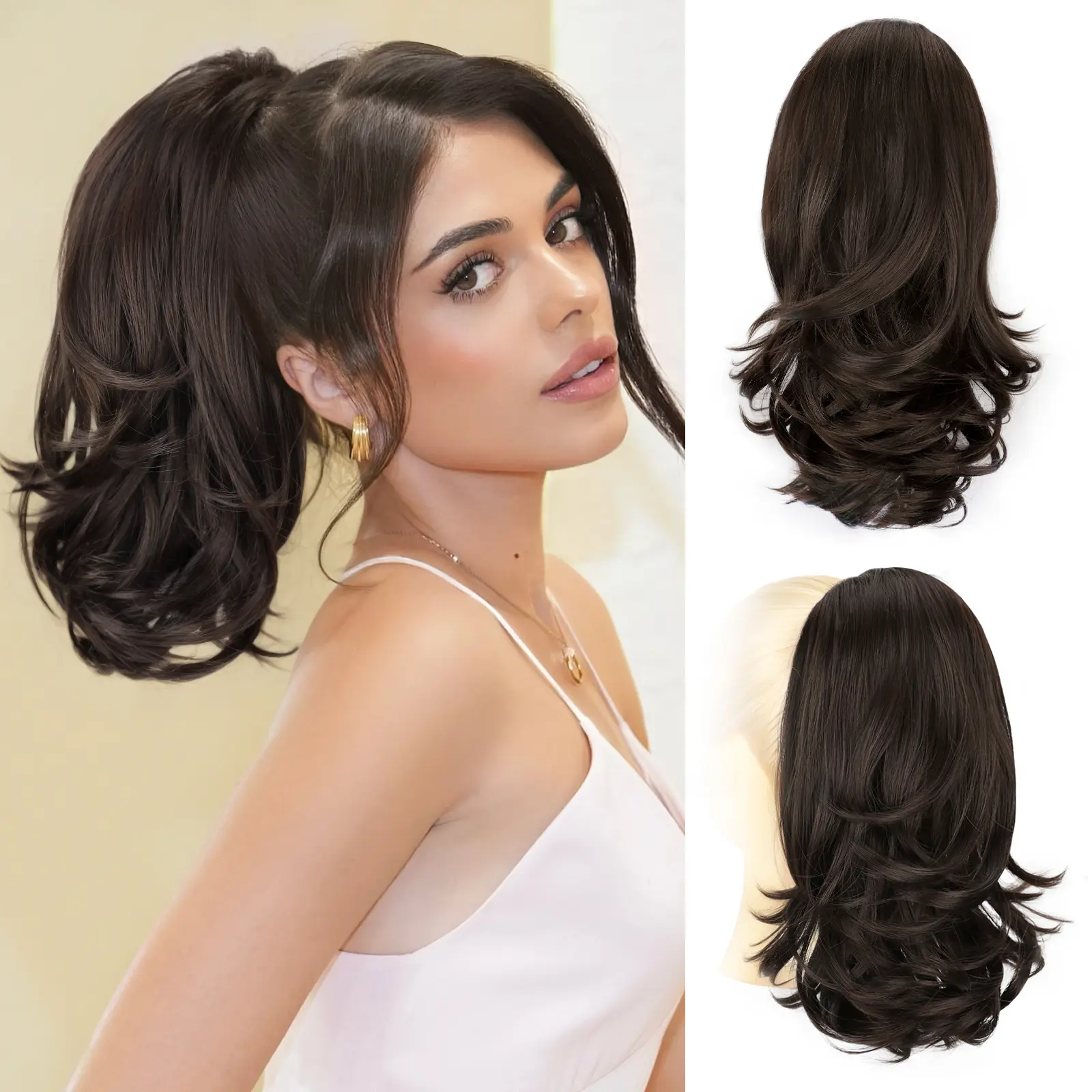 HIUSVO Ponytail Extension 12 Inch Wavy Pony Tail Clip in Claw Hair Extensions Synthetic Hairpiece Natural Looking for Women