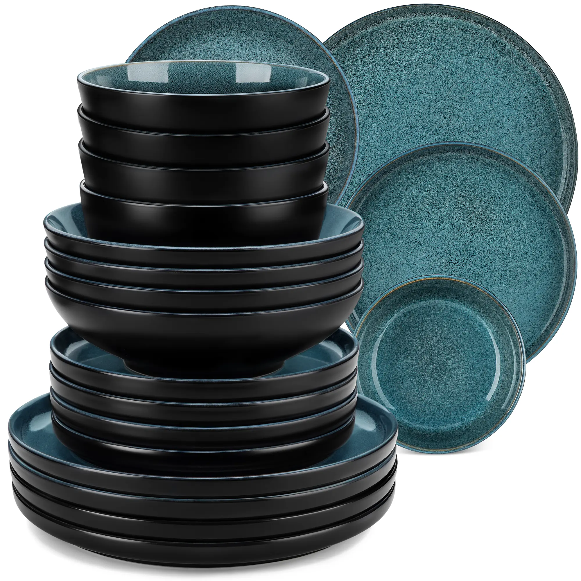 vancasso PLAYB 18/24-Piece Stoneware Dinnerware Set, Reactive Glaze Plates & Bowls Set for 6, Microwave & Dishwasher Safe