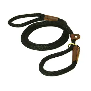 Lone Wolf 3645-RWB MFP Rope Solid Braid Round Lead for Large Pets, Red White Blue, 0.50 in., Adjustable Tab, Slip Leash with Leather Accents