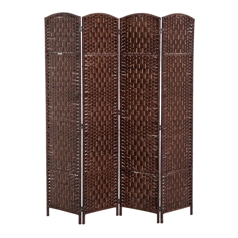 6' Tall Wicker Weave 4 Panel Room Divider Privacy Screen - Brown,Folding (Using high-quality and premium materials),Room Dividers,Room Divider Privacy Screens,for Home Office Bedroom,Patio Privacy Screen for Garden, Balcony ,Stable and sturdy