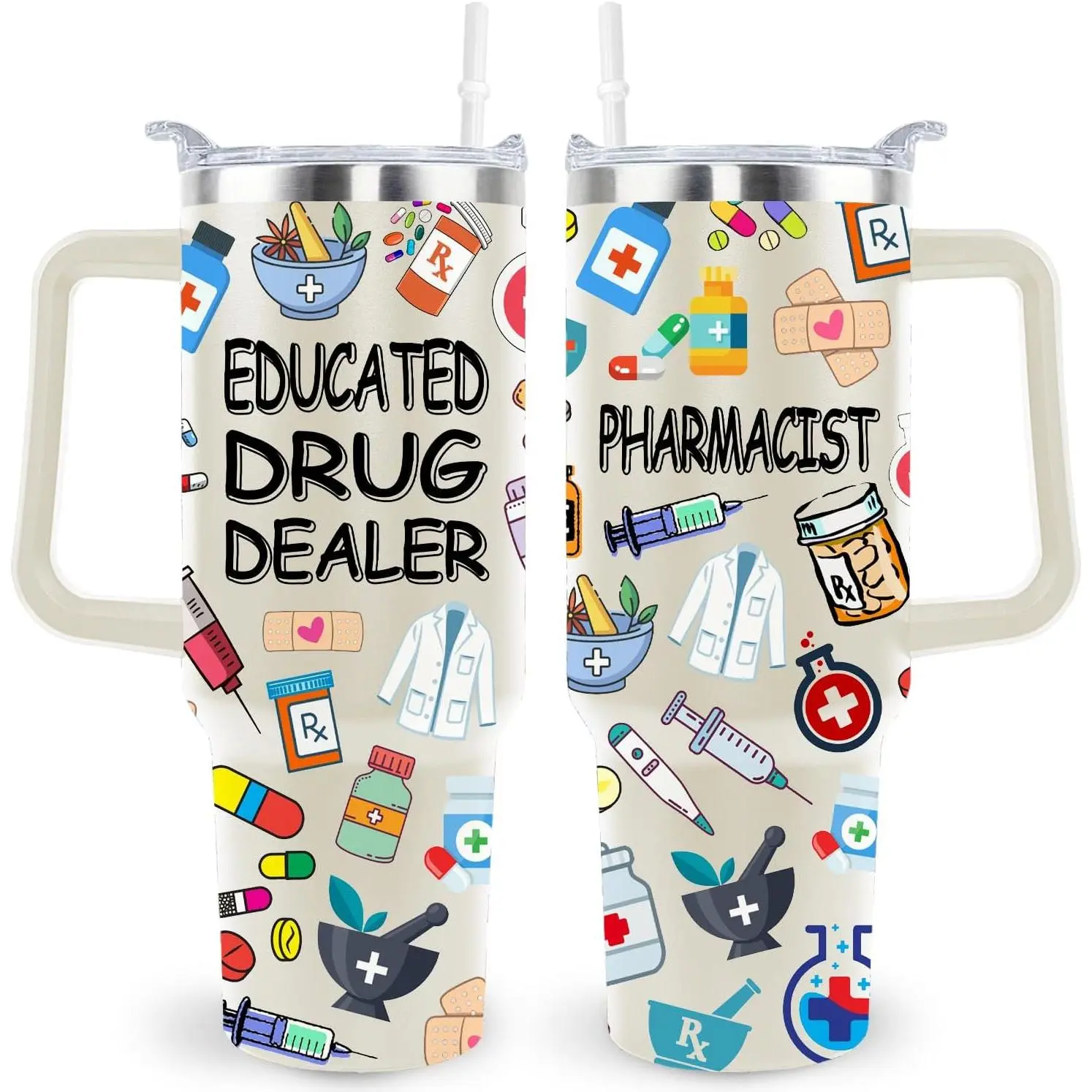40 Oz Pharmacist Tumbler Cup Pharmacist Gifts Stainless Steel Insulated Travel Coffee Mug with Handle Pharmacist Appreciation Gifts for Women Men, Flasks, Lid