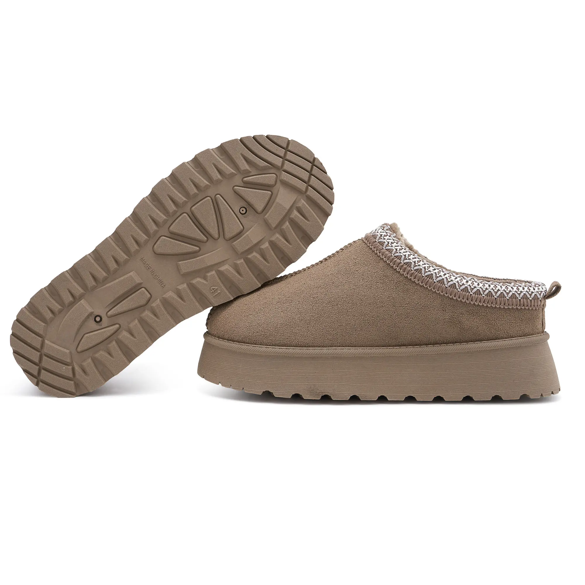 Snowind Women's Classic Braided Leather Mini Platform Short Ankle Boots - Women's Shoes, Suede Upper, Fluffy Fur Lined, Non-Slip TPR Outsole, Arch Support Insole, Latex Foam, Slip On, Casual Wear, Embroidered Trim, Warm Autumn Winter Outdoor Footwear, Clo