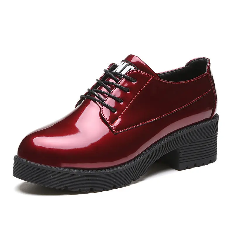 Womens Flats Shoes Oxford Moccasins Pu Leather Brogues Vintage Low comfortable red leather shiny new fashion round toe rubber sole chelsea boots