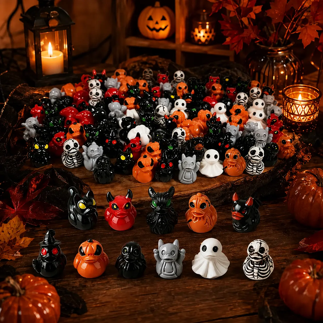 Cute Spooky Resin Ducks with Devil Ghost Skull Design, Mini Desktop Decor, Miniature Garden Ornament, Halloween Christmas Party Gift