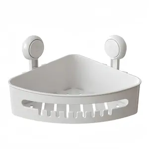 Corner Shower Rack with Suction Design, Thick Large Corner Shower Shelf, Wall Mounted Shampoo Conditioner Storage Basket, Plastic Material