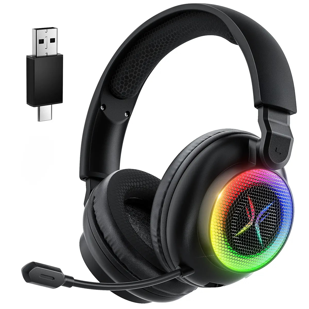 TAGRY K12 Quad-Mode Gaming Headset - 40mm Drivers - Memory Foam Cushion - Bluetooth 5.3-USB-A/C Dual Interface 2.4G - Wired 3.5mm Audio Jack - For PC, Mac, PS4, PS5,Switch, Xbox, Smart Phone, Laptop, Smart Watch, Tablet