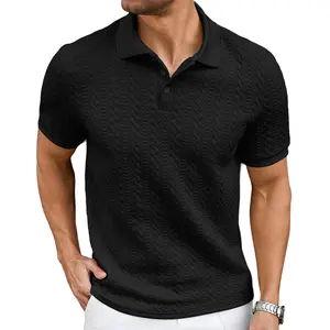 JMIERR Men's Polo Shirt Casual Knit Ribbed Textured Short Sleeve T Shirt Stretch Golf Shirt Summer Vacation Beach Shirts