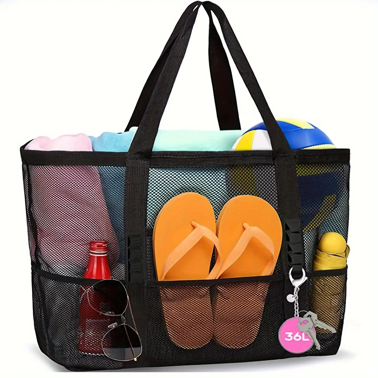 Mesh Lightweight Beach Tote Bag, Foldable Large-Capacity Storage Bag for Travel and Home, Perfect for Cosmetics and Towels, Great for Beach and Bathroom