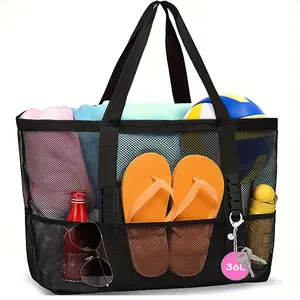 Mesh Lightweight Beach Tote Bag, Foldable Large Capacity Storage Bag for Travel and Home, Perfect for Cosmetics and Towels, Great for Beach and Bathroom