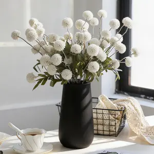 10PCS Artificial Snowball PomPom Flowers with Stems, Faux Silk Chrysanthemum Ball Flowers for Vase Home Decor, Fake Floral Bouquet for Wedding Table Centerpiece Living Room Decoration, Mother’s Day Gift, White Pink Orange Champagne