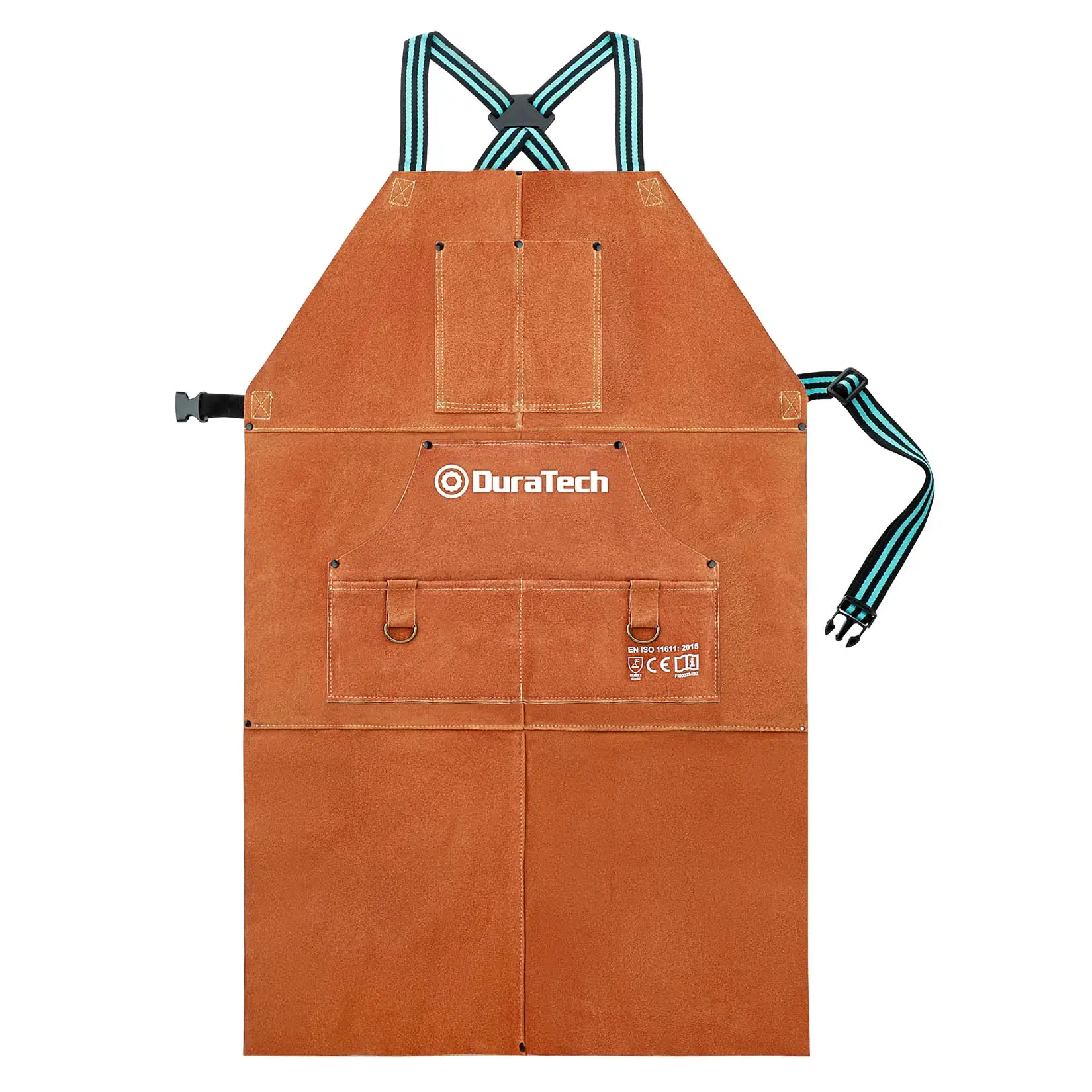 #summersale DURATECH Leather Welding Apron, Heat Flame Resistant, 23" x 36" Heavy Duty Work Apron with 6 Tool Pockets, 100% Cowhide Leather