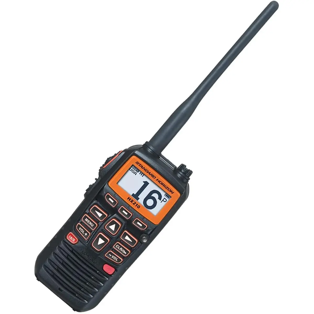 212 MAIN Standard Horizon STD-HX210 6W Compact Floating Marine VHF-HH Walkie Talkie Radio with LCD Display, Waterproof Design, Audio Speaker, Receiver, Charging Functionality, Water Proof