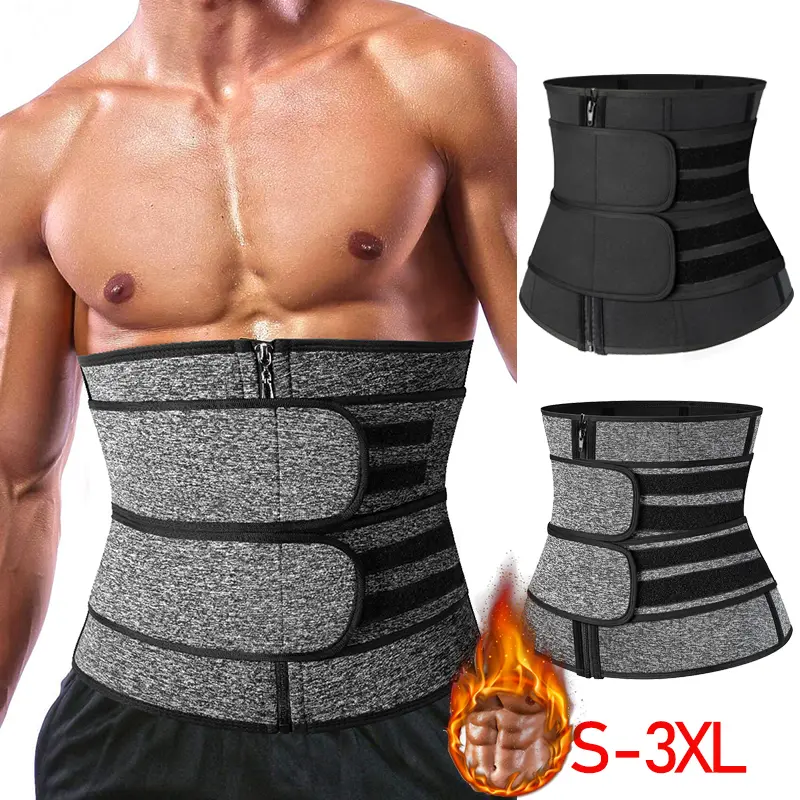 Menswear Sweat Sauna Waist Trainer Body Shaper Corset Gym Abdominal Binder Tummy Control Workout Sports Girdle Comfy Solid Bands Shapewear Compression Neoprene Fabric