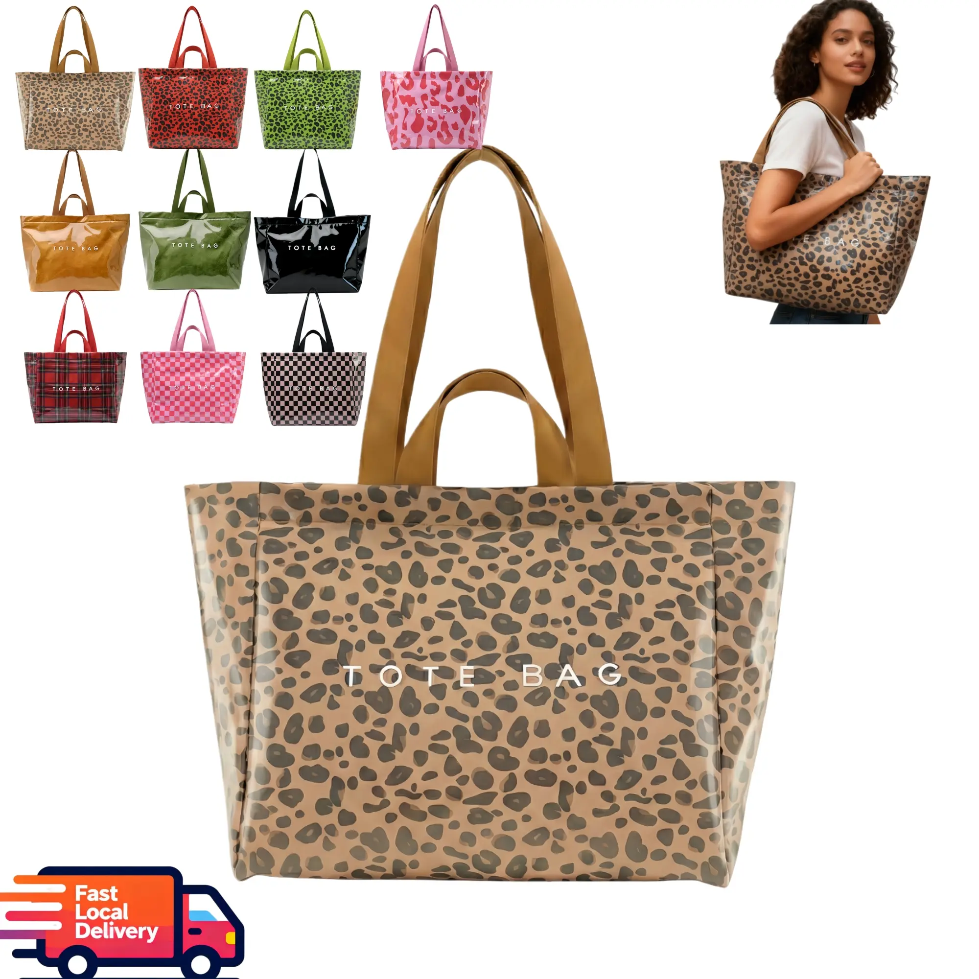 [LOCAL DELIVERY] Women's Large-Capacity Lightweight Laptop Tote Bag - Clear PVC Letter-Printed Kraft Paper Hobo Bag with Handle, Chic Look Everyday Purse with Snap Button for Work, Beach, Casual Use