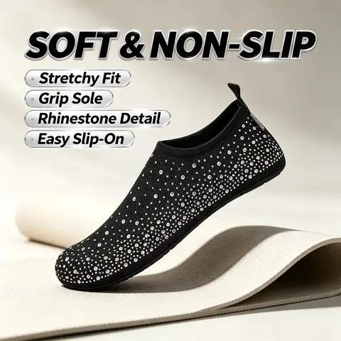 Women's Breathable Fabric Slip-On Hook-and-Loop Casual Trainers - Sporty Water Pool Aqua Shoes, Soft-Sole Toe-Separating, Ultra-Portable for Dance, Camping, Indoor-Outdoor Use