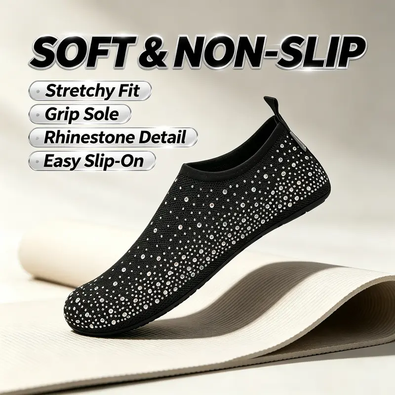 Women's Breathable Fabric Slip-On Hook-and-Loop Casual Trainers - Sporty Water Pool Aqua Shoes, Soft-Sole Toe-Separating, Ultra-Portable for Dance, Camping, Indoor-Outdoor Use