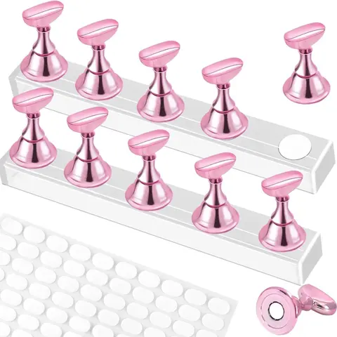 2 Set Nail Stand,Nail Holder Stand with 100 Pcs Double Sided Tape,Press on Nail Stand,Nail Practice Hand,Nail Holder for Painting Nails,for Nail Art Display,Home DIY Beginner Salon Supplies,Nail Art Accessories,Nail Art Tools,Nail Art Equipment(Pink)