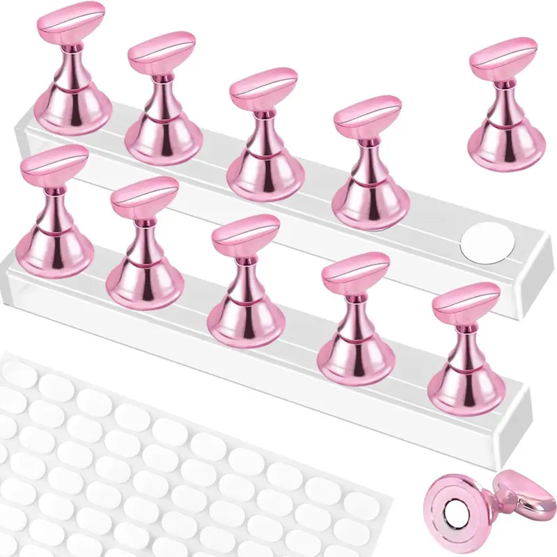 2 Set Nail Stand,Nail Holder Stand with 100 Pcs Double Sided Tape,Press on Nail Stand,Nail Practice Hand,Nail Holder for Painting Nails,for Nail Art Display,Home DIY Beginner Salon Supplies,Nail Art Accessories,Nail Art Tools,Nail Art Equipment(Pink)
