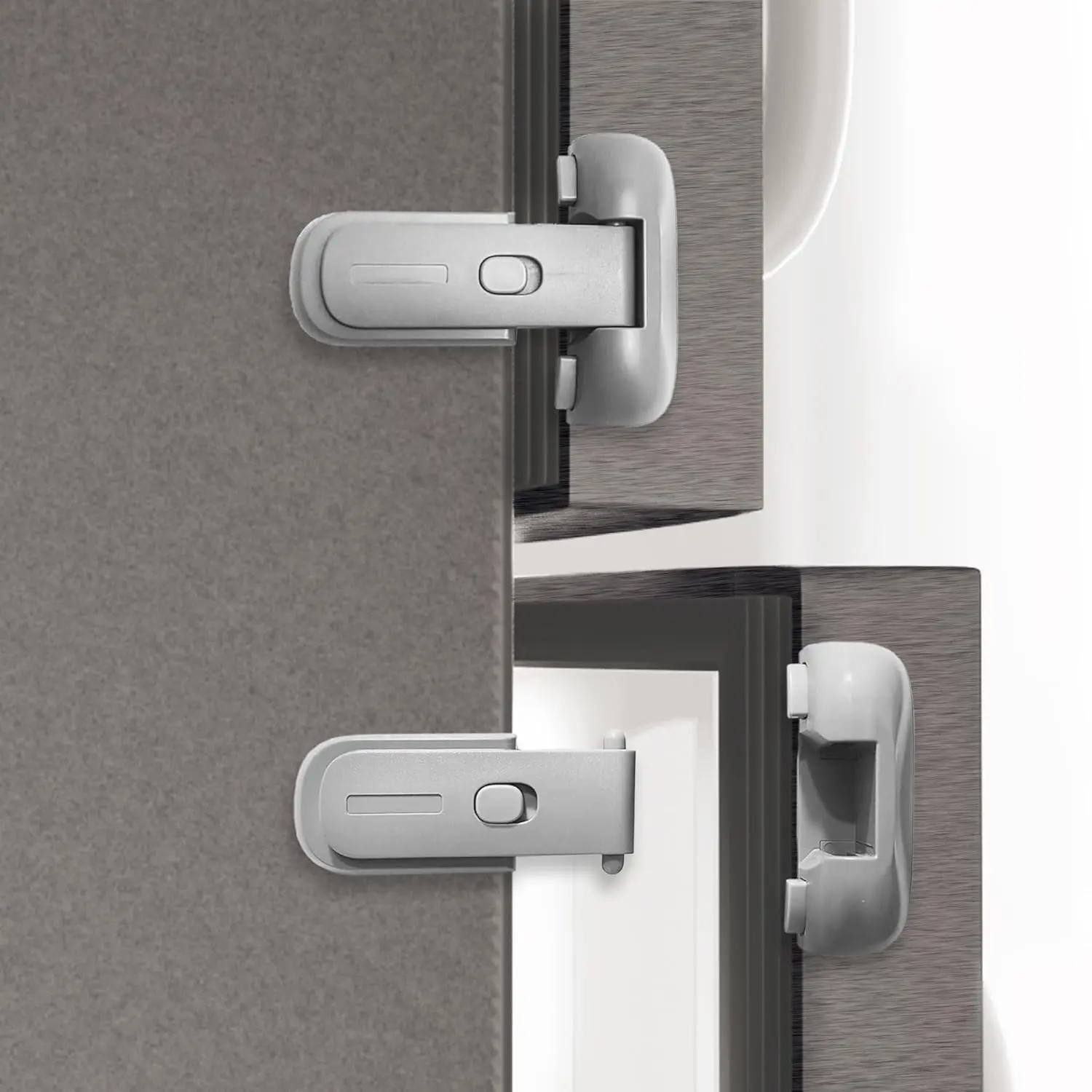 Fridge Lock, Refrigerator Lock for , Freezer Latches to Keep Door Closed, One-Handed Operation,  Adhesive Tapes Included, 2 Pack, Grey