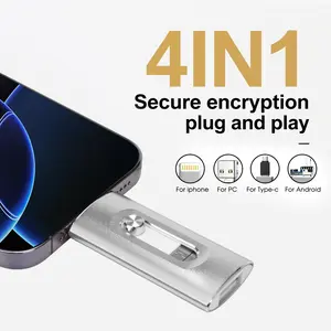 4 in 1 Flash Drive, Portable High Speed USB 3.0 Memory Storage, OTG Flash Pen Drive with Free Type-C Adapter for Android Phones/PC and More Devices, Boyfriend Gift, External Storage