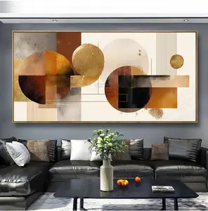 Modern canvas wall Art - 20x40-inch Abstract wall Art - Solid wood frame, warm brown geometric shapes blend art and minimalism, perfect for infusing a contemporary style into the living room