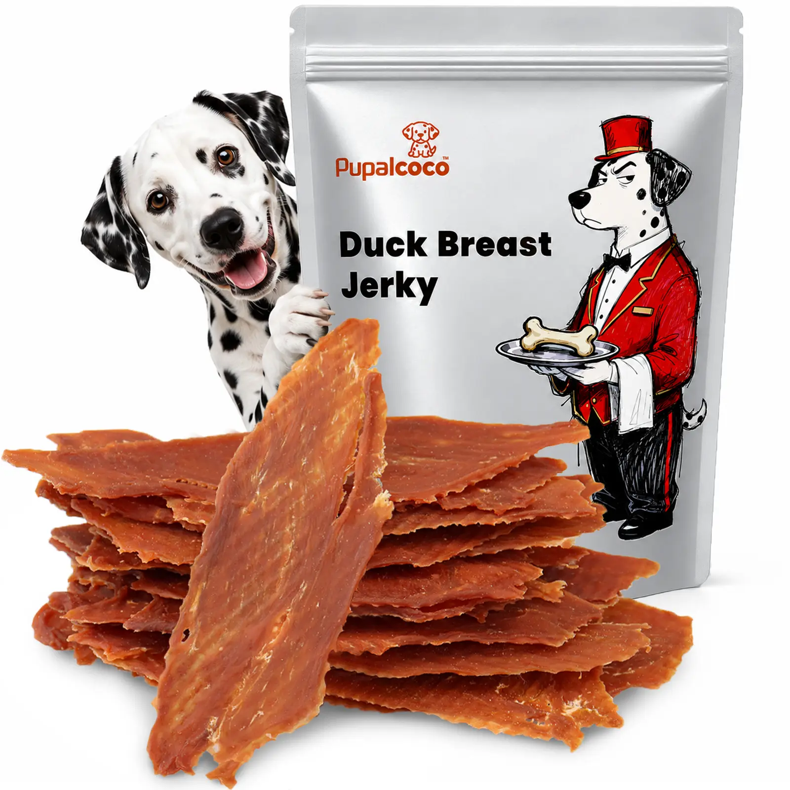 Pupalcoco Duck Jerky Dog Treats, 100% Real Duck Breasts Strips, High Protein Dog Training Treats, Easily Digestible Soft Dog Dental Chews Healthy Snacks for Small, Medium, Large Dogs,10.6oz