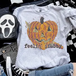 Halloween Feelin Stabby Sweatshirt , Ash Grey Sublimation Polyester Jersey Clothing, Women's Sweatshirt