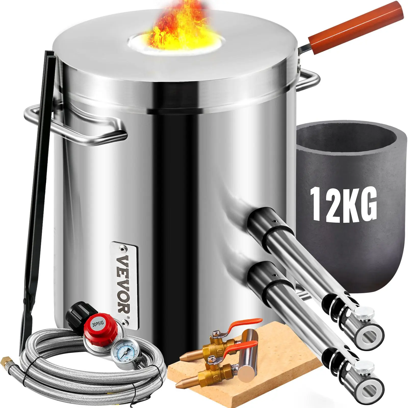 VEVOR Portable Insulated Propane Melting Furnace Kit, 12KG Large-Capacity Stainless Steel Foundry Smelter, Blacksmithing Forge with Crucible & Tongs, for Metal Scrap Recycle, Gold Copper Casting,home essentials
