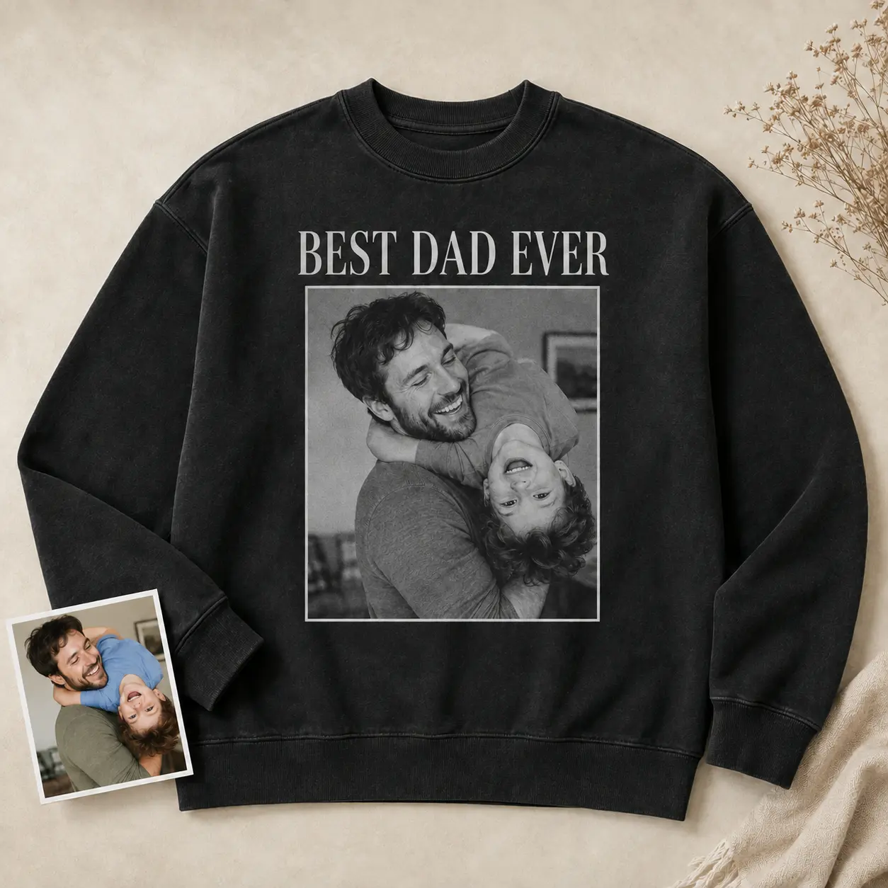 Custom Family Photo Sweatshirt, Personalized Dad Grandpa Papa Crewneck, Custom Quote Portrait, Birthday Gift For Him