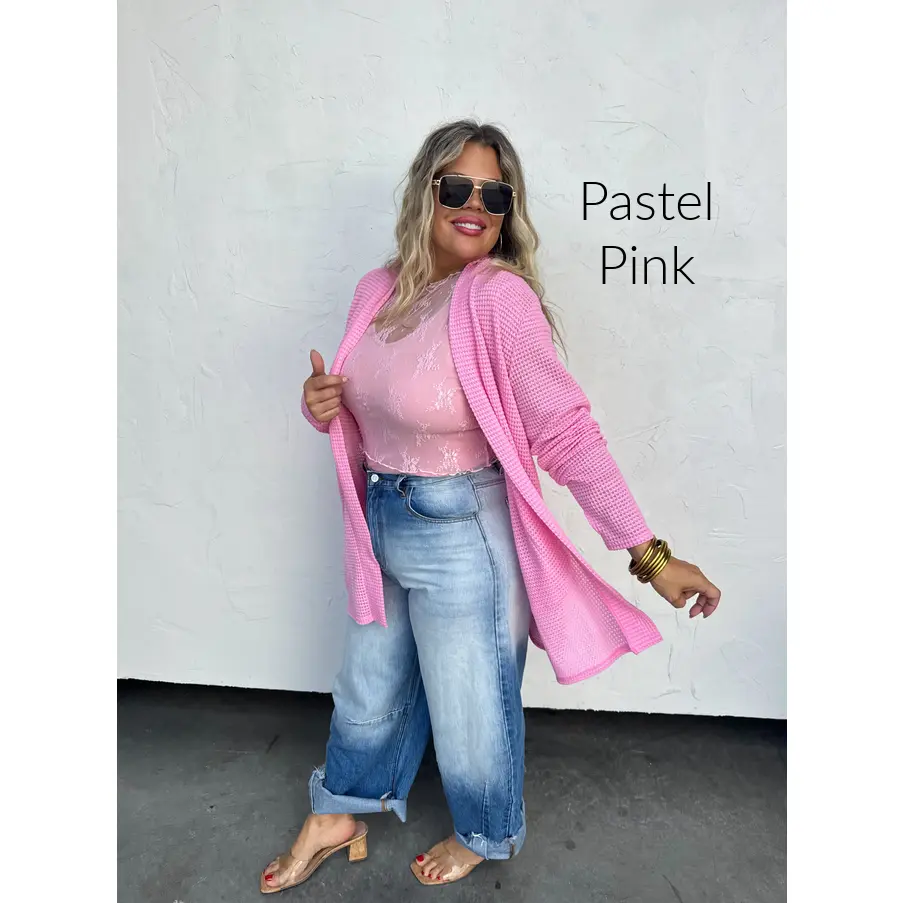 Lola Solid Color Waffle Knit Textured Cardigan