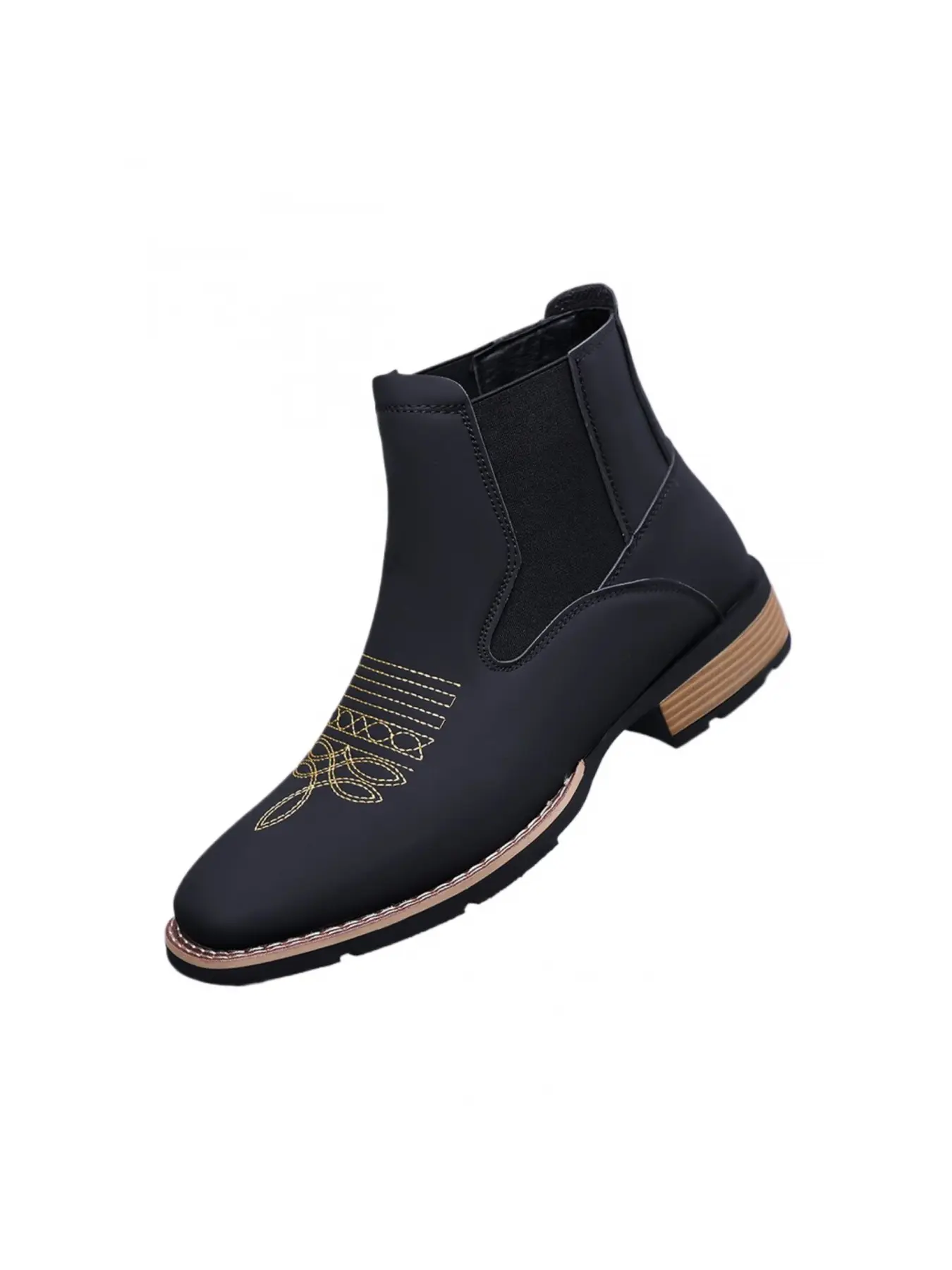 Men Square Chelsea Boots PU Fashion Classic Embroidery Retro Comfortable Western Ankle Cowboy Boots Elegant Boots Casual Boots Western Style Boots Western Inspired Boots Embroidered Boots