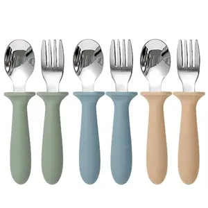 Toddler Utensils, 6 Pack kids Silverware Set with Silicone Handle, 18/8 Stainless Steel Children Safe Forks and Spoons, Dishwasher Safe