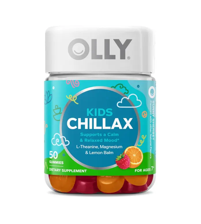 OLLY Kids Chillax Gummies, L-Theanine, Magnesium, Lemon Balm, Chewable Supplement, Sherbet Flavor with Other Natural Flavor Dietary Healthcare