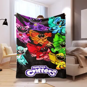 Cartoon Monster Pattern Blanket, Soft Comfortable Throw Blanket, Warm Napping Blanket for Home Office Travel, Bedroom Refresh Decor