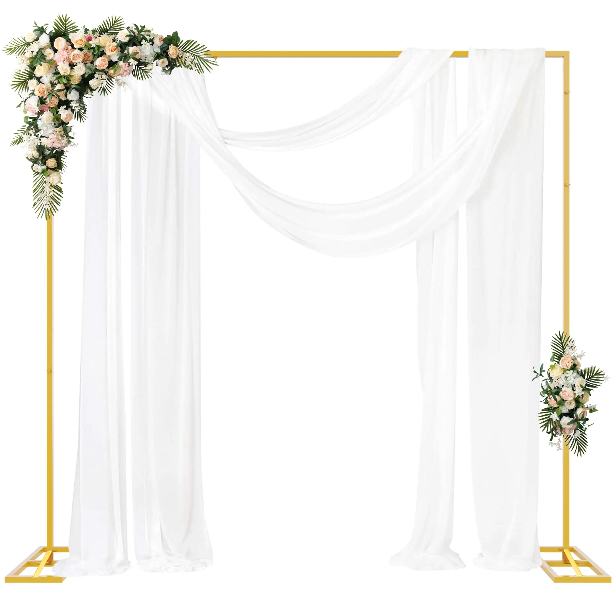 Heavy-Duty Solid Sturdy Golden Portable Adjustable Pipe-and-Drape Backdrop Stand Kit with Base, Square Metal Arch Frame Banner Stands for Wedding, Birthday Party Decor, Party Decor Design