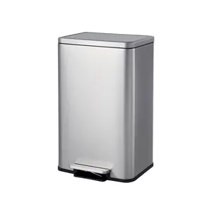 Hands-Free Soft-Close Lid Trash Can – 13 Gallon Stainless Steel Indoor Step Bin – Removable Inner Bucket, Fingerprint Resistant, Modern Rectangular Waste Container for Kitchen, Home, Office, Bathroom