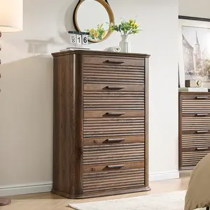 PieDle Furniture 5-6 Drawers Dresser for Bedroom, 45" Tall Dresser with Curved Profile Design, Wood Fluted Chest of Drawer, Modern Drawer Storage Organizer for Bedroom, Living Room, Entryway