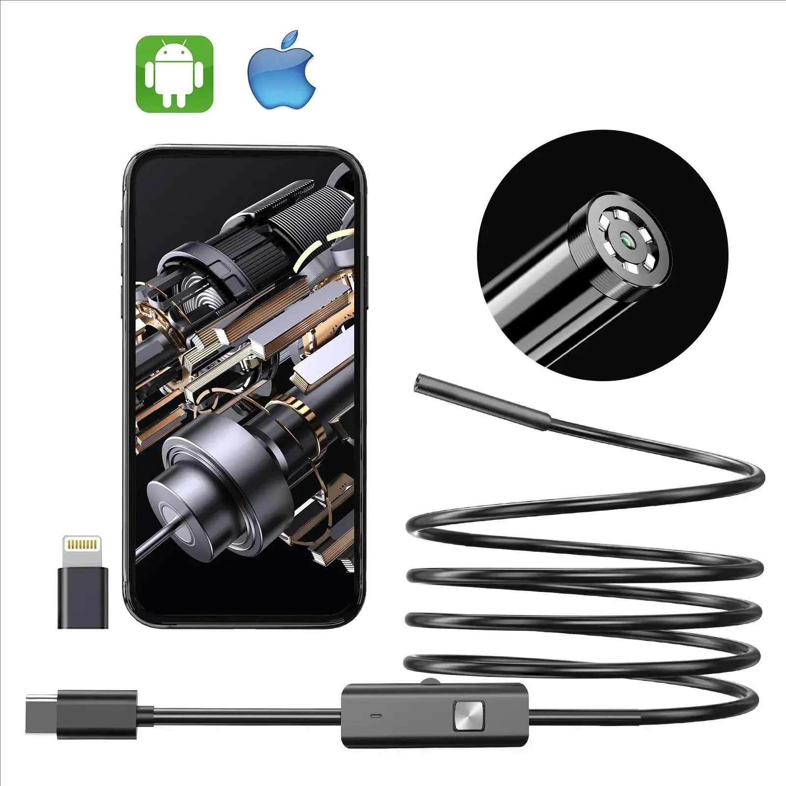 Endoscope Camera 8mm Eight LED Illumination, 8mm Inspection Camera for iOS System, Compact and Portable Design, Ideal for Medical Use, Diagnostic Tool