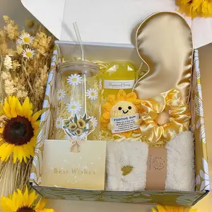 Gift Baskets for Women -Unique Gift Basket Set & Sunshine Box Care Package, Festive-Ready Golden Uplifting Gift Set forMom Wife Sister Friends Teen Girls