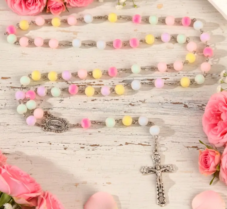 Artisanal Handmade Beaded Pendant Necklace - Vintage Rosary Chain, Faith Cross Design, Colorful Bead Chain Jewelry, Meaningful Gift for Prayer, Meditation, Beaded Necklaces