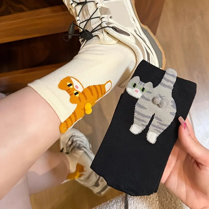2 pairs of cute cat ball socks, Sock Set, a must-have gift for cat lovers and cat lovers. Soft polyester fiber, hand washed only, durable sock material, fun/punk style