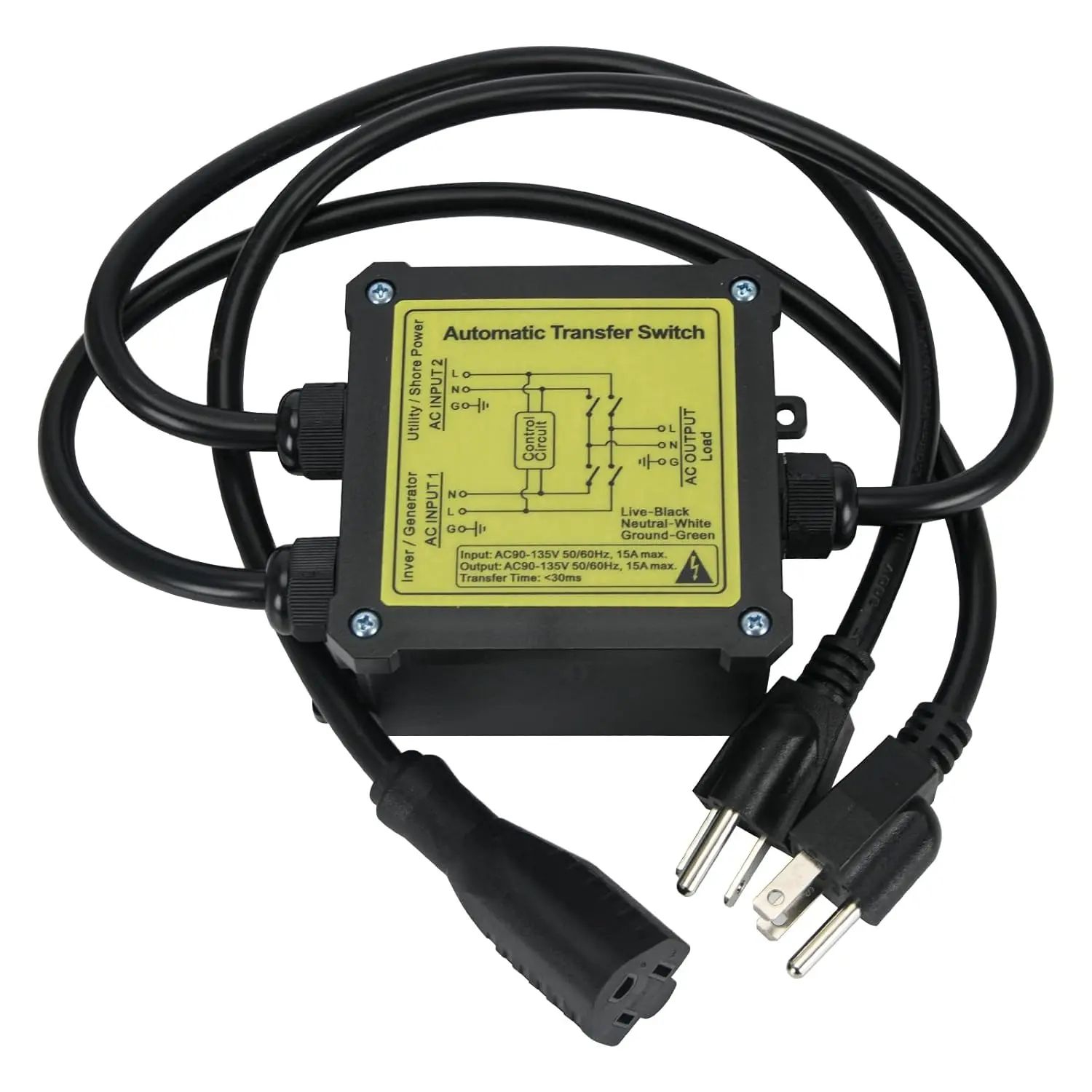 AC120V 15Amp Automatic Transfer Switch, Generator ATS Auto Transfer Switch (NEMA 5-15P/R)