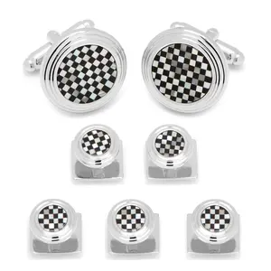 Onyx and Mother of Pearl Checker 5-Stud Set