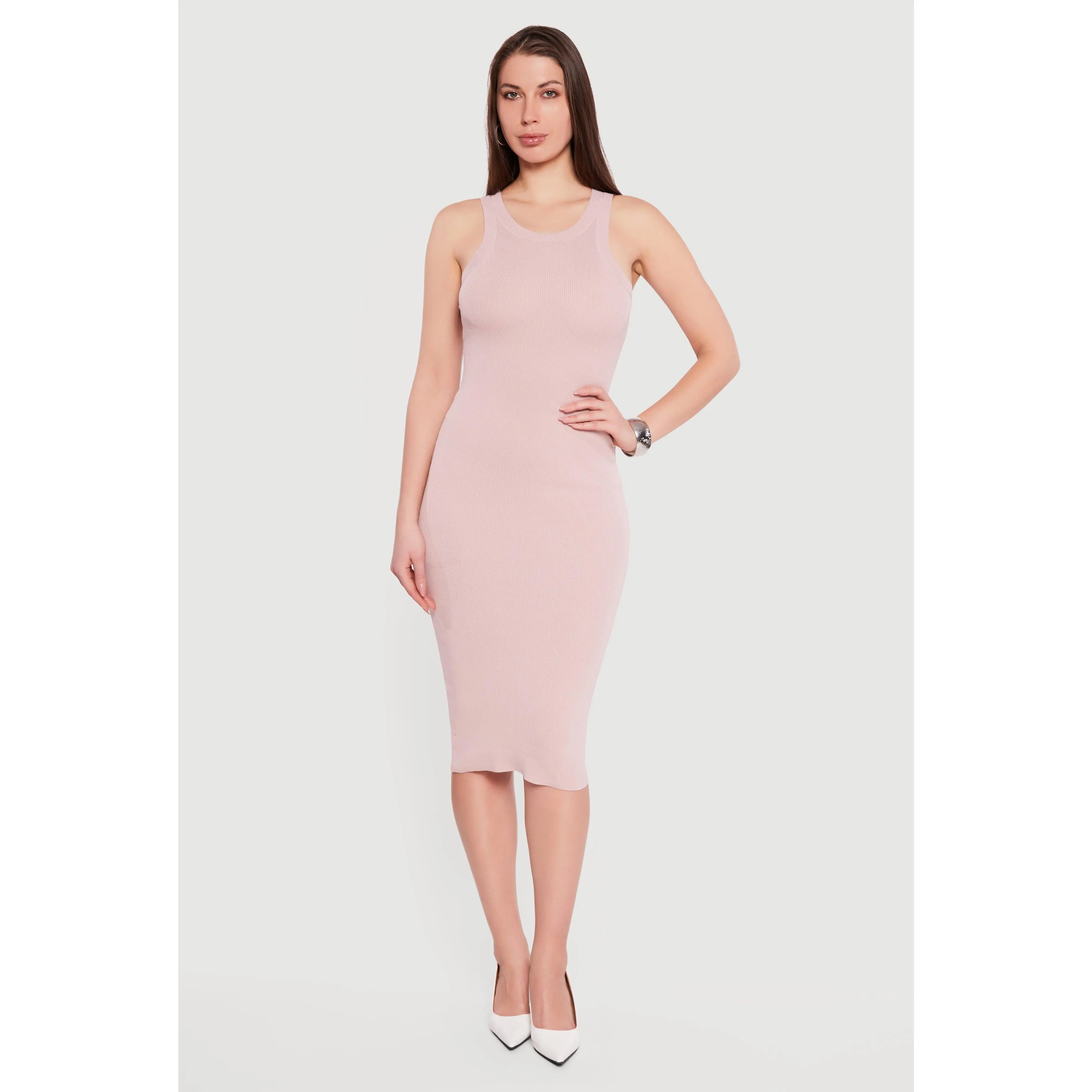 Solid Rib Knit Racerback Tank Dress