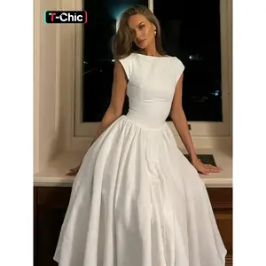 Women’s Solid Color Cut-Out Backless A-Line Dress, Elegant Midi Dress for Parties, Clubs, Dates, and Formal Occasions, Women’s Clothing for All Seasons