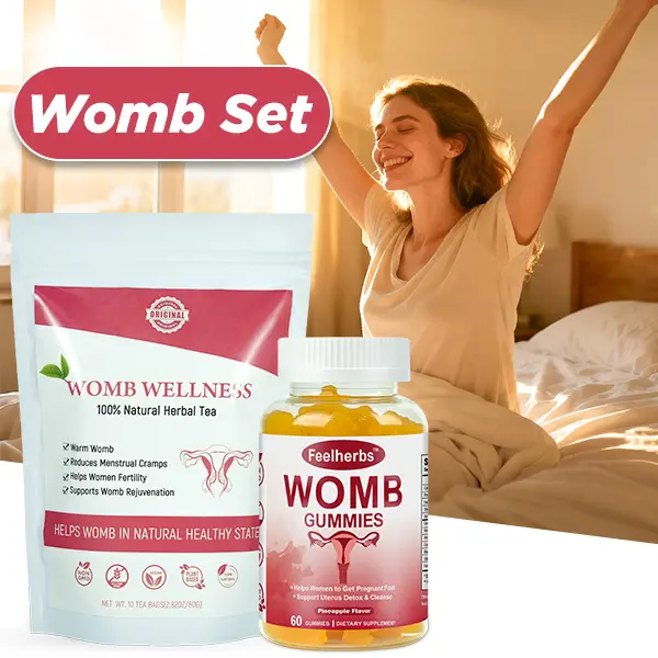 Natural Womb Fertility Set - Herbal Tea & Fertility Gummies for Women's Ovary & Uterus Cleanse Support