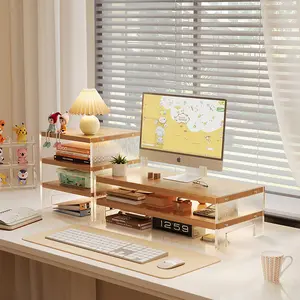Desktop workstation computer height-adjustable stand, home office desk storage rack, acrylic monitor height-adjustable stand